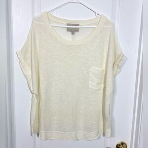 Banana Republic LINEN Blend Mixed Media Top Cream XL